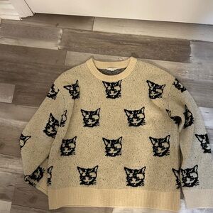 Beige Cat Pattern Sweater